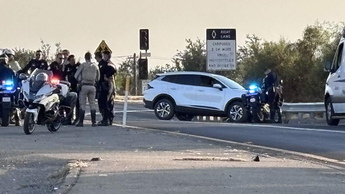 A vehicle crashed on the Abby on-ramp from Highway 180 in Fresno on Saturday, Aug. 29, 2026.