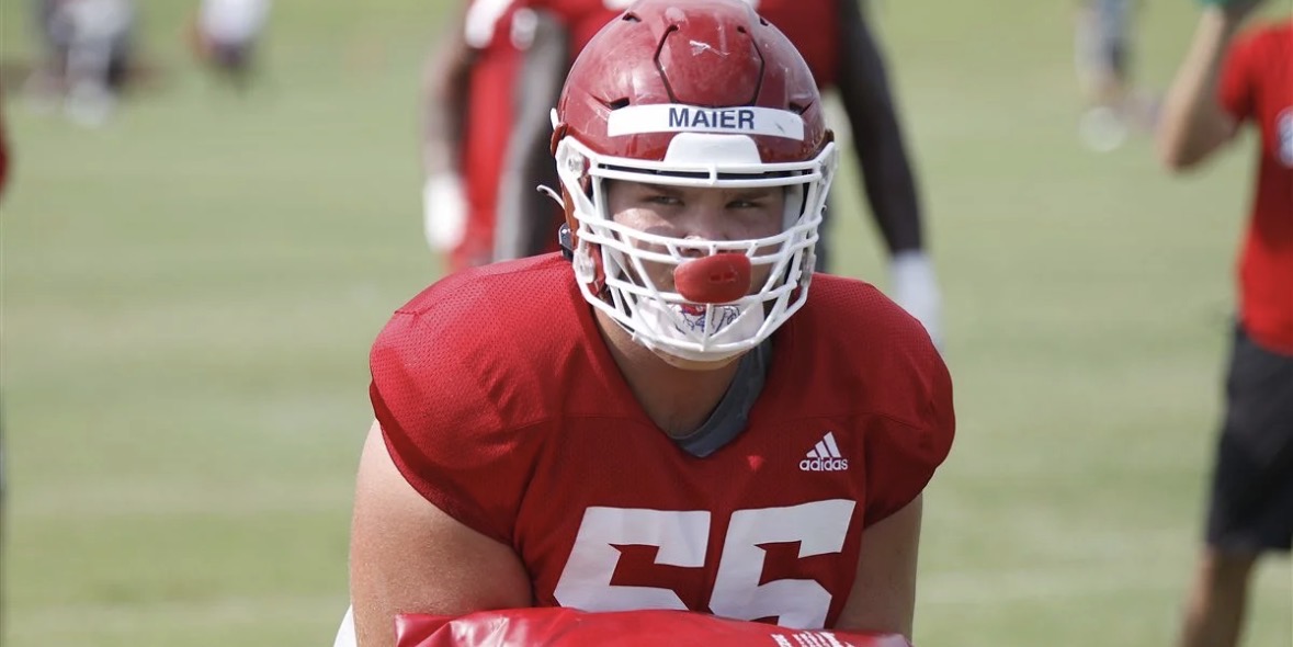 Nate Maier on the field in his Fresno State Bulldog uniform.