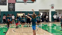 A young player practices on the court, Saturday, during the morning session of the annual Norman Powell Youth Basketball Camp, August 1, 2026.