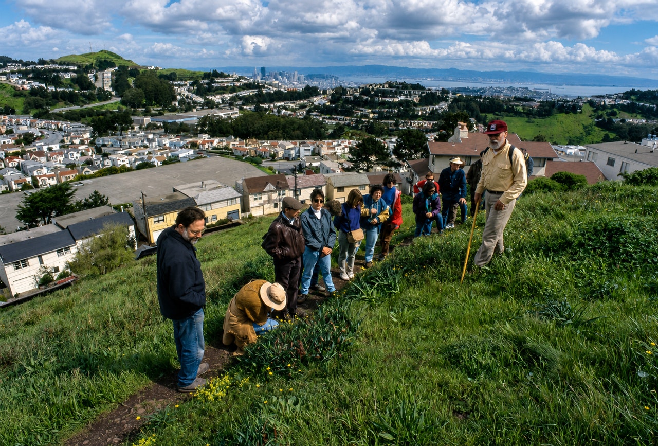 Jake Sigg leads a native plant tour on the north side of Mount Davidson in San Francisco in 2005.