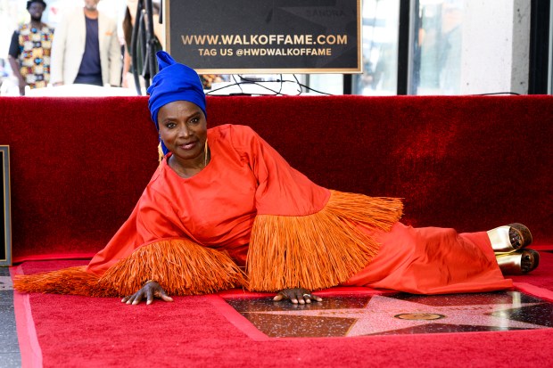 Angélique Kidjo poses with her new star on the Hollywood Walk of Fame during her star ceremony on Tuesday, Aug. 18, 2026. She is the first Black African musician to receive this honor. (Photo by Jacob Lewis, Contributing Photographer)