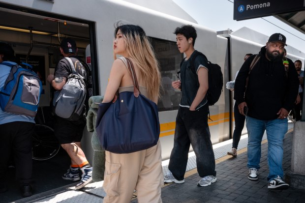 Metro riders board the A line train at Union Station on Thursday, April 30, 2026. (Photo by David Crane, Los Angeles Daily News/SCNG)