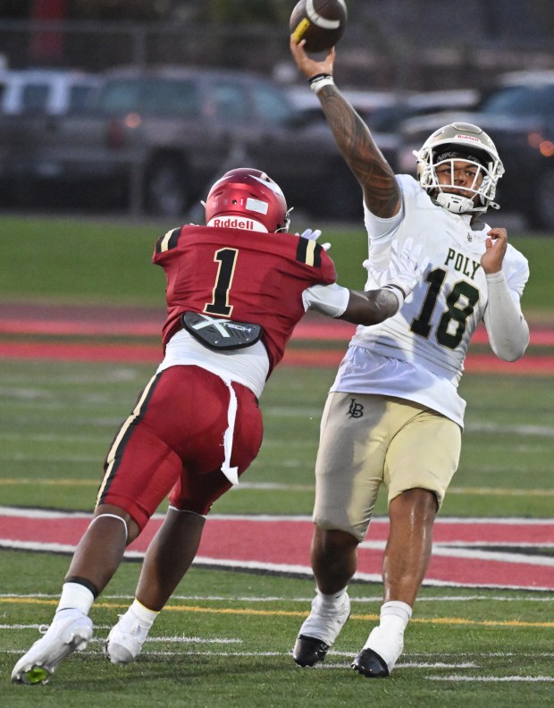 Long Beach Poly junior quarterback Ace Fa'agata made his first start in a non-league game and season opener for both teams on Friday August 21, 2026. (Photo by Axel Koester, Contributing Photographer)