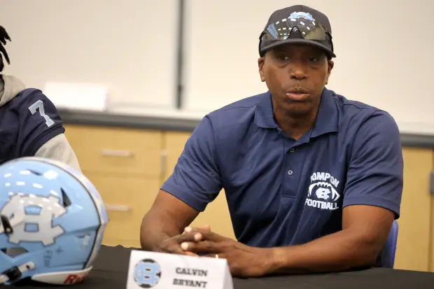 Compton head football coach Calvin Bryant speaks at a Moore League media day press conference on Monday, Aug. 4, 2025, hosted by Jordan High School in Long Beach. (Photo by Howard Freshman, Contributing Photographer)