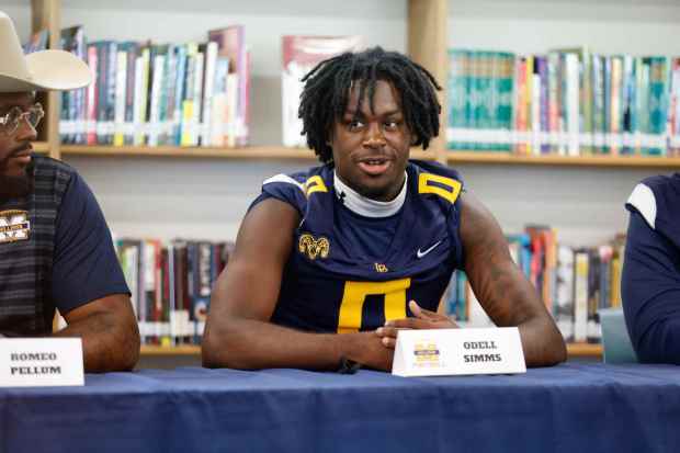 Millikan's Odell Simms addresses the media on Tuesday, Aug. 4, 2026, at Millikan High School in Long Beach. (Photo by Howard Freshman, Contributing Photographer)