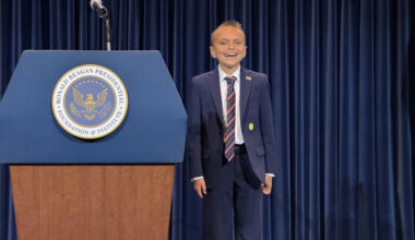 Logan Thielen poses at the Ronald Reagan Presidential Library after earning first place in the California National Civics Bee. The Brea Junior High School seventh-grader will represent California at the National Civics Bee Championship in Washington, D.C., in October.