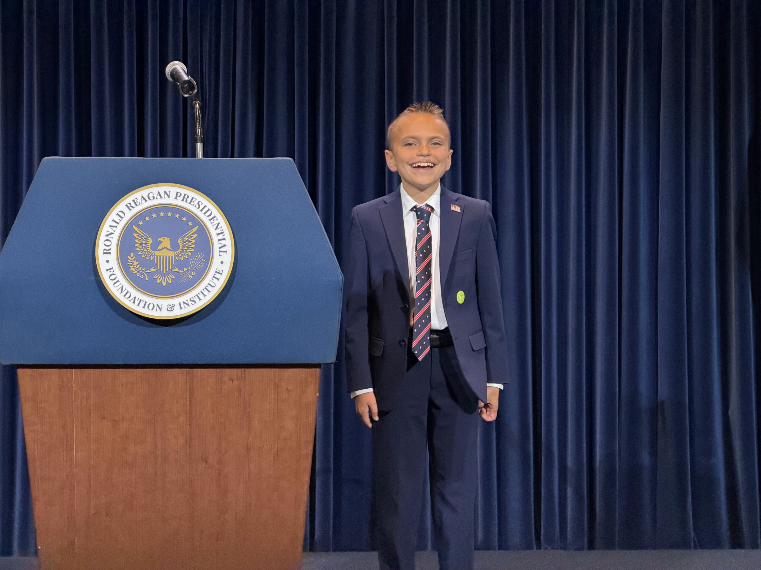 Logan Thielen poses at the Ronald Reagan Presidential Library after earning first place in the California National Civics Bee. The Brea Junior High School seventh-grader will represent California at the National Civics Bee Championship in Washington, D.C., in October.