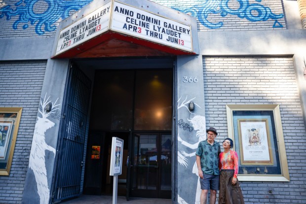 Brian Eder, left, and Cherri Lakey, owners of Anno Domini gallery, stand outside the Anno Domini during The 17th annual SubZERO festival in downtown San Jose, Calif., on Friday, June 5, 2026. (Shae Hammond/Bay Area News Group)