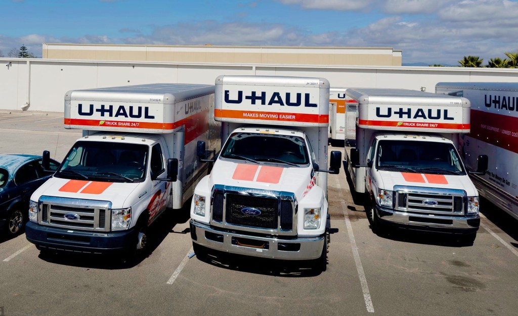 U-Haul trucks are parked outside the old Levitz building in North Oxnard.