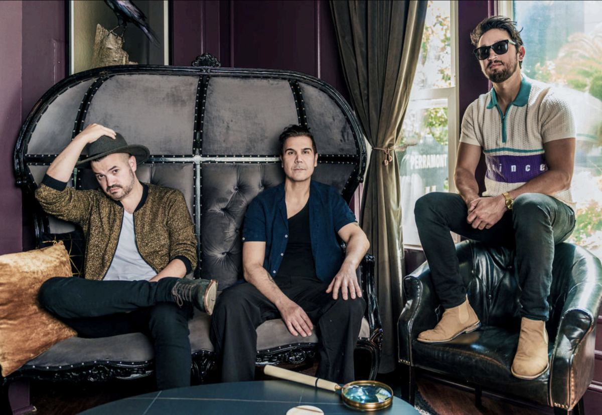 "New Diplomat" band. Left, Horacio O'Brien-Ferres; Center, Paolo Von Giordano; Right, Mikey Rhinehart. Pictured at a historical building in the Castro district of San Francisco after the band played a show in San Jose. San Francisco, June 1, 2026.