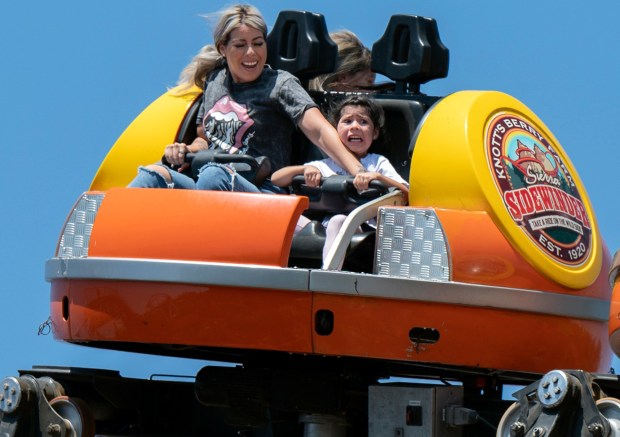 Knott's Berry Farms Sierra Sidewinder takes thrill seekers for a spin at the theme park in Buena Park on July 28, 2021. (Photo by Mindy Schauer, Orange County Register/SCNG)