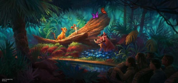 Concept art of the Pride Rock water ride in the Lion King themed land under construction in the Disney Adventure World theme park at the Disneyland Paris resort in France. (Courtesy of Disney)