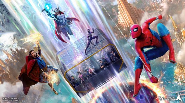 Concept art of the new Avengers drop tower ride coming to the Stark Expo expansion at Hong Kong Disneyland. (Courtesy of Disney)