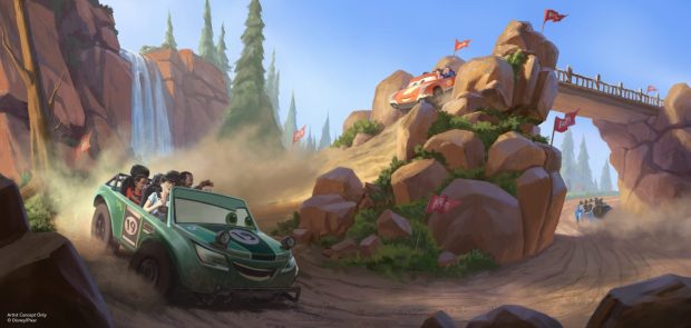 Concept art of the Cars off-road rally race thrill ride coming to the Piston Peak National Park themed land at the Magic Kingdom. (Courtesy of Disney)