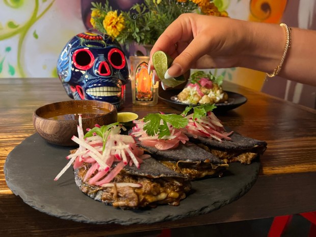 Quesabirria tacos from Urbana Mexican Gastronomy. (Courtesy of Anaheim Packing District)