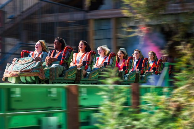 The initial launch of the new Montezooma: The Forbidden Fortress roller coaster at Knott's Berry Farm. (Courtesy of Knott's)