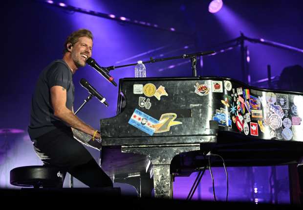 Andrew McMahon performs on his upright piano during the Three Pianos tour, August 22, 2026, at the new F&M Bank Amphitheater of Long Beach. (Photo by Steven Georges, Contributing Photographer)