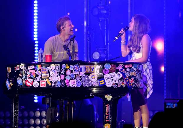 Andrew McMahon performs with his 12-year-old daughter, Cecilia, during the second-to-last song of the night for the Three Pianos tour, August 22, 2026, at the new F&M Bank Amphitheater of Long Beach. (Photo by Steven Georges, Contributing Photographer)