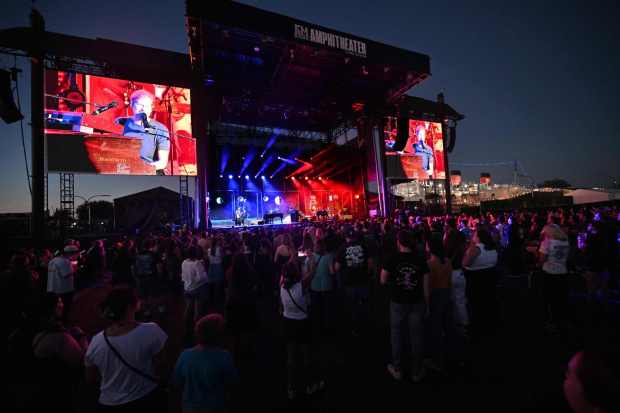 Andrew McMahon performs on his upright piano during the Three Pianos tour, August 22, 2026, at the new F&M Bank Amphitheater of Long Beach. (Photo by Steven Georges, Contributing Photographer)