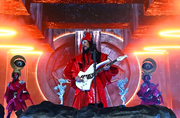Luke Steele plays with Empire of the Sun on the Lands End stage during Outside Lands in San Francisco on Sunday, Aug. 9, 2026. (Chris Riley/Times-Herald)