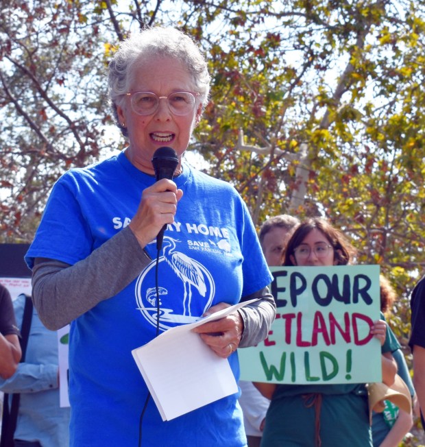 Barbara Eisenstein, the founder of Friends of South Pasadena Nature Park, spoke at a community rally in June. Photo: Camelia Heins