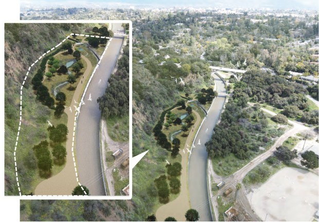 A bird's eye rendering of the San Rafael site conceptual plan (Credit: City of Pasadena, Draft EIR)