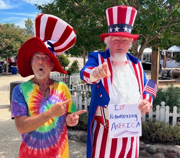 Patriotic Poway resident David Corbin, left, often celebrates the Fourth of July at Old Poway Park. (Courtesy David Corbin)