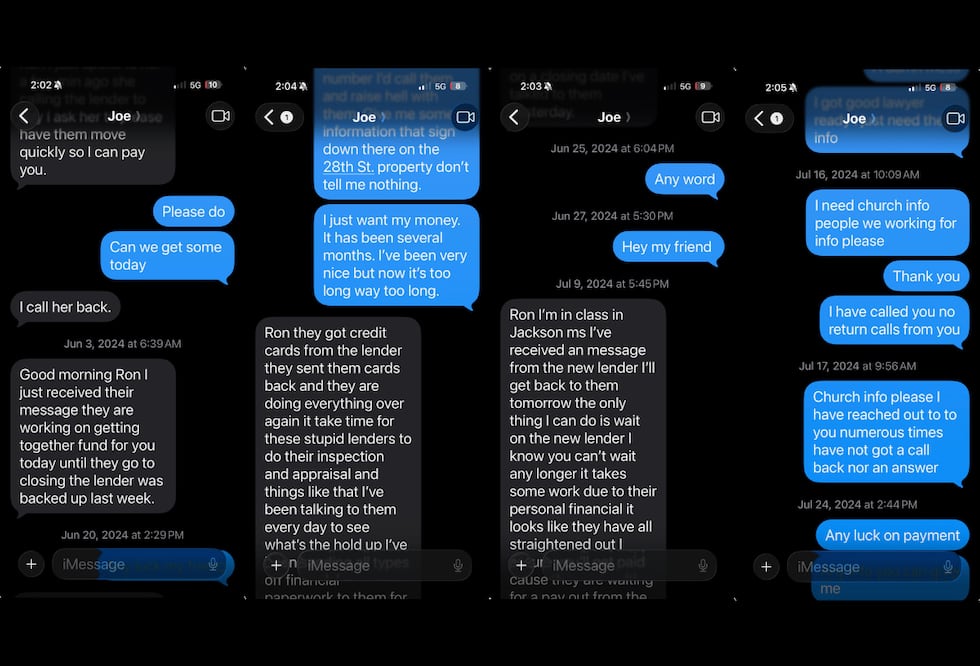 Texts between Ron Seals and Joe Brown