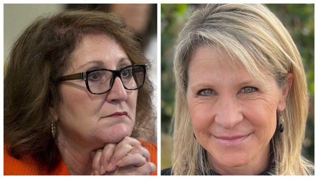 A bill from state Sen. Eloise Gómez Reyes, D-San Bernardino, left, that would change the way San Bernardino County draws supervisorial districts is headed to the governor. San Bernardino County Supervisor Dawn Rowe, right, opposes SB 1414. (Reyes file photo by Rich Pedroncelli, The Associated Press; Rowe file photo by Beau Yarbrough, The Sun/SCNG)