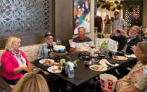 Richard "Dick" Nicholas celebrated his 102nd birthday and a life of adventure on Friday in Oakland Township. (MALLORY WALIGORA, FOR THE OAKLAND PRESS)