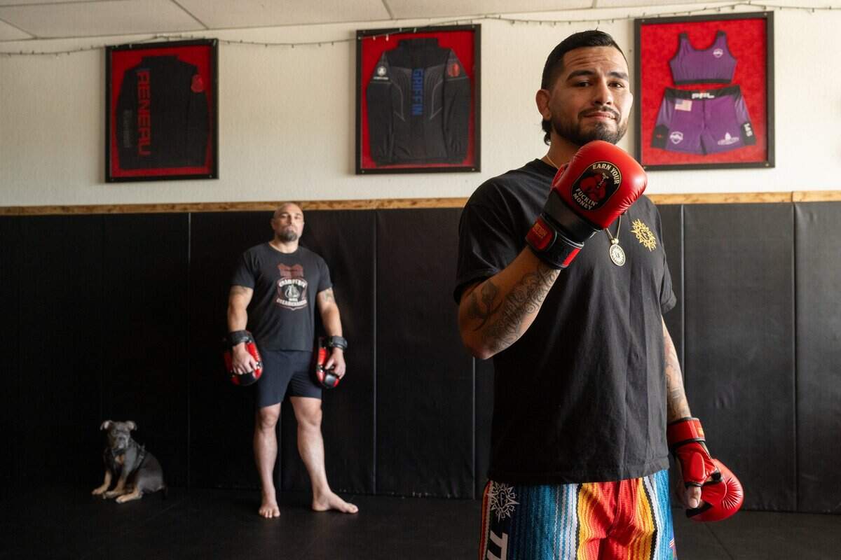 UFC middleweight mixed martial artist Anthony "Fluffy" Hernandez trains with coach Thomas Fallon at Thomas Fallon's Mixed Martial Arts in Citrus Heights on Thursday, July 16.