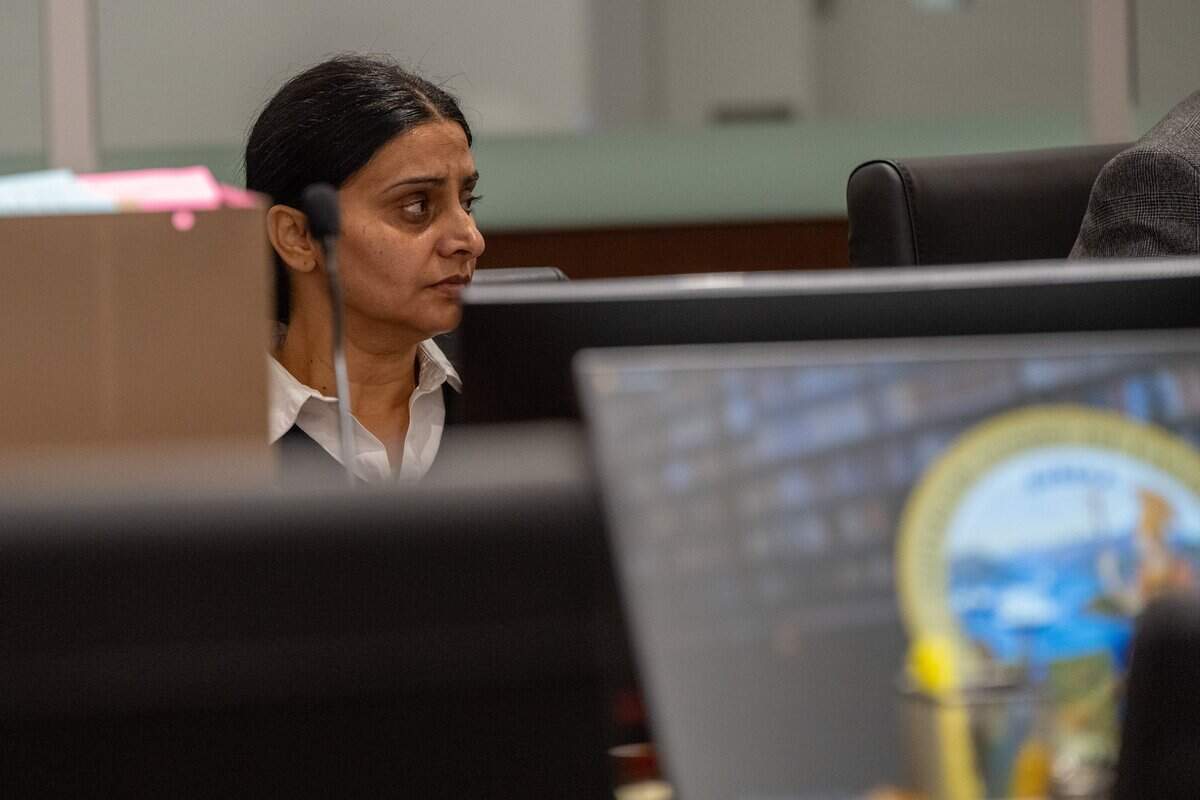 Harjit Kaur makes her first appearance in court in Sacramento on May 15 for misdemeanor charges related to a car crash that killed Connor Lopez. Kaur looked down while family members and friends delivered victim impact statements, except when Connor Lopez’s father, Vidal Lopez, asked her to look at him during the hearing.