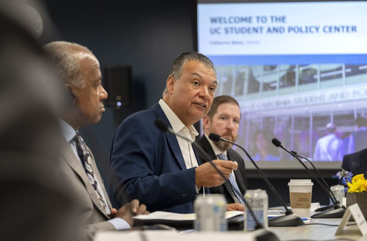 U.S. Sen. Alex Padilla, D-Calif., meets with California leaders at the UC Student and Policy Center in Sacramento on Tuesday, Aug. 18, 2026, to discuss proposed federal changes that could put critical services at risk.