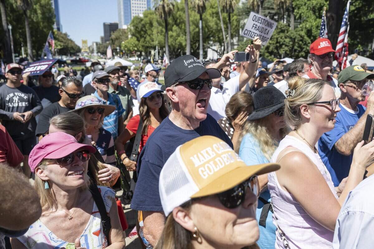 Nick Shirley fans cheer during a rally in opposition to Assembly Bill 2624, also known as the Stop Nick Shirley Act, at the California Capitol in Sacramento on Wednesday, Aug. 26, 2026.