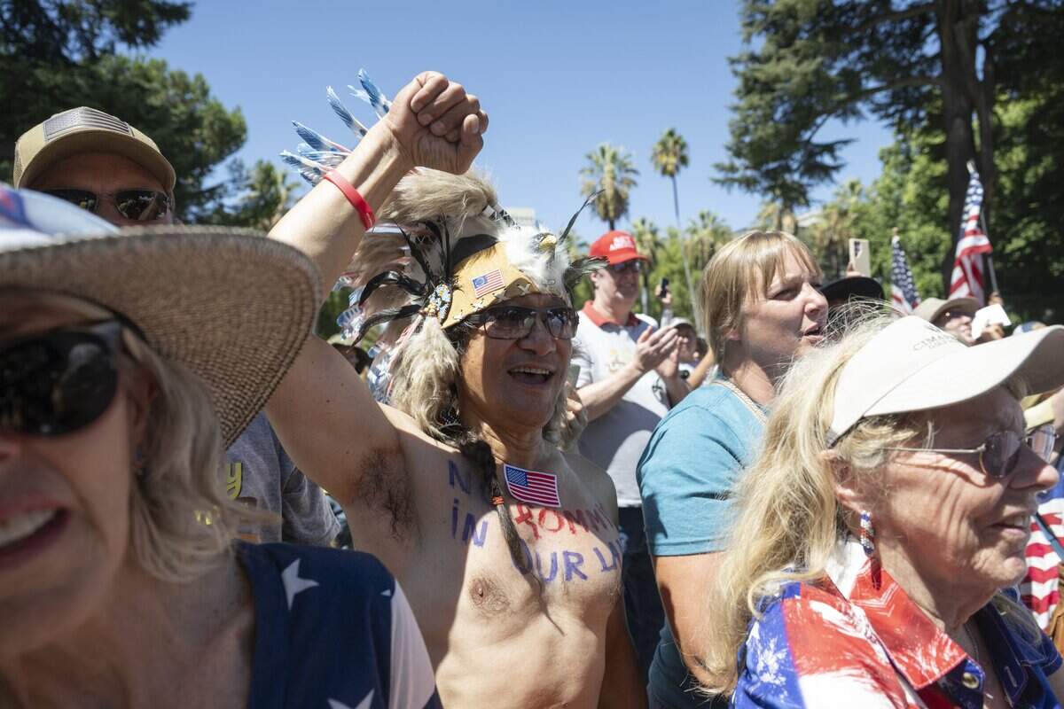 Nick Shirley fans cheer during a rally in opposition to Assembly Bill 2624, also known as the Stop Nick Shirley Act, at the California Capitol in Sacramento on Wednesday, Aug. 26, 2026.