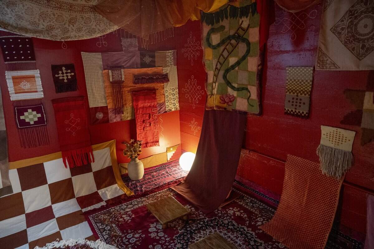 An installation in the Coordinates: Dispatch pop-up art exhibition located inside the historic fire alarm station at Winn Park in Sacramento on Friday, Aug. 7, 2026.