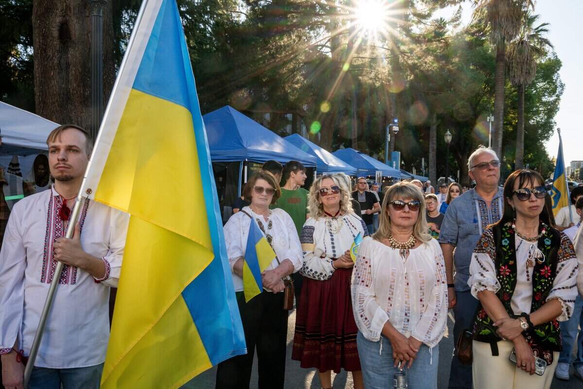 Community members attend an event marking the 35th anniversary of Ukrainian independence at the state Capitol last week.