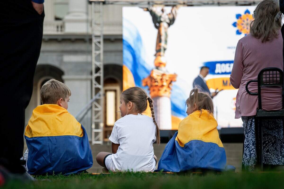 Children participate in an event marking the 35th anniversary of Ukrainian independence at the California Capitol last week.