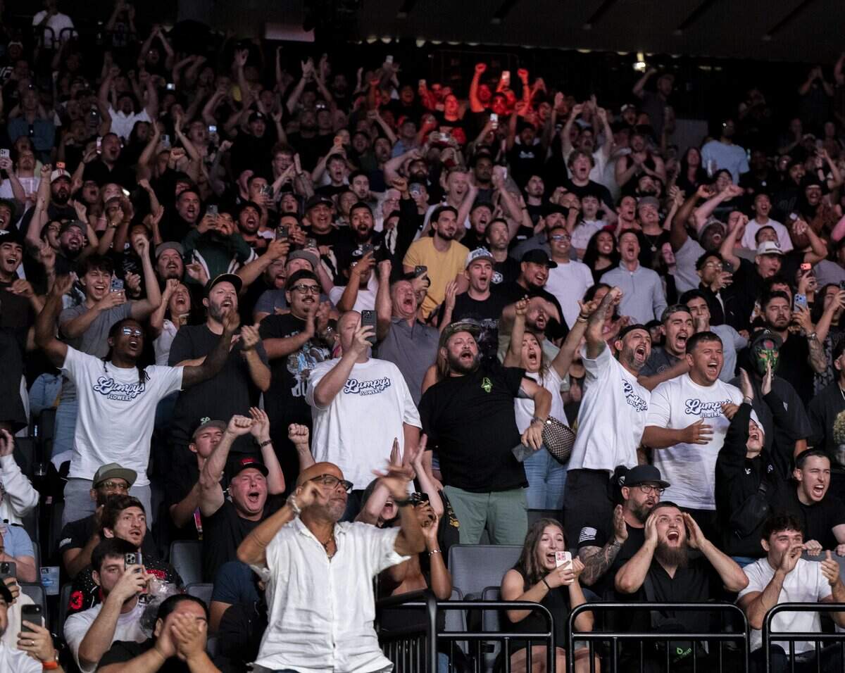 Fans cheer for Anthony Hernandez after the third round of his main-event fight against Gregory Rodrigues on Saturday, Aug. 22, 2026, at Golden 1 Center in Sacramento.