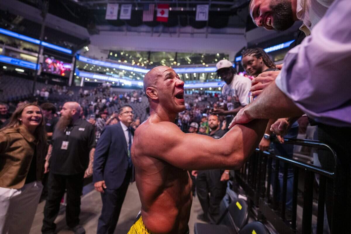 Gregory Rodrigues greets fans after defeating Anthony Hernandez in the main event Saturday, Aug. 22, 2026, at Golden 1 Center in Sacramento.