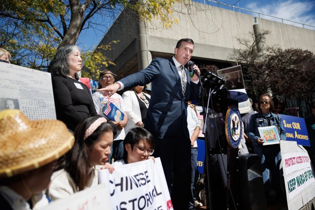 U.S. Rep. Kevin Mullin (CA-15) speaks during a press conference on Monday, Aug. 24, 2026, announcing efforts to stop the planned closure of the National Archives at San Francisco facility located in San Bruno, Calif. (Dai Sugano/Bay Area News Group)