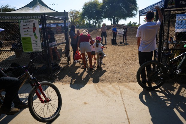 People watch the press conference for the BMX course at Calabazas Park in San Jose, Calif., on Wednesday, Aug. 12, 2026. (Shae Hammond/Bay Area News Group)