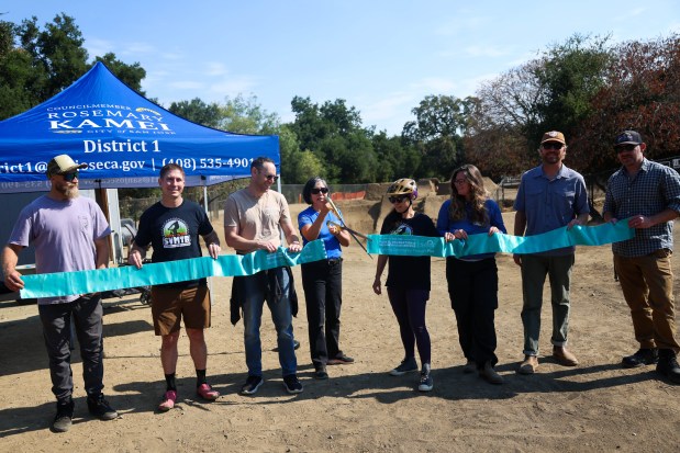 San Jose Councilmember Rosemary Kamei cuts the ribbon for the reopening of the BMX course at Calabazas Park in San Jose, Calif., on Wednesday, Aug. 12, 2026. (Shae Hammond/Bay Area News Group)