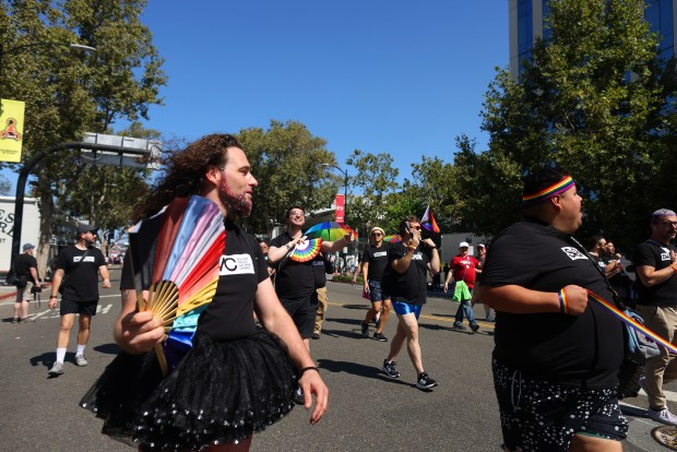 Members of the Silicon Valley Gay Men's Chorus march along Market Street during the Silicon Valley Pride Parade on Sunday, Aug. 25, 2024, in San Jose, Calif. (Aric Crabb/Bay Area News Group)