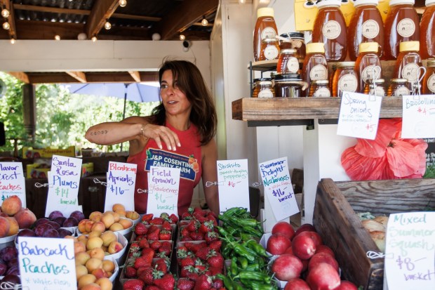 J&P Cosentino Family Farm co-owner Kari Cosentino works at the farm stand at J&P Cosentino Family Farm on Thursday, June 11, 2026, in San Jose, Calif. (Dai Sugano/Bay Area News Group)