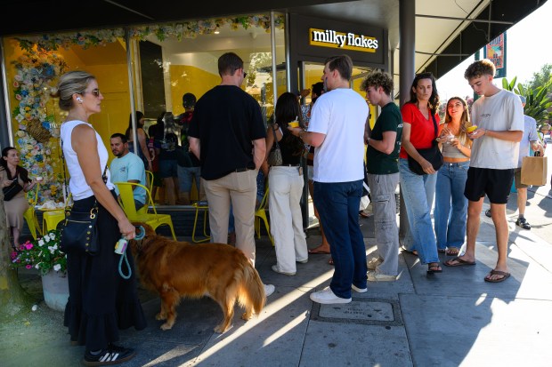 Customers line up out the door at Milky Flakes in Walnut Creek as they wait to try its unique styles of ice cream on July 31, 2026. (Jose Carlos Fajardo/Bay Area News Group)