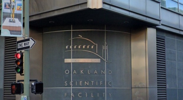 Sign bearing the name of the Lawrence Berkeley Laboratory's former Oakland Scientific Center, 415 Thomas L. Berkley Way in downtown Oakland, as seen in February 2025.(Google Maps)