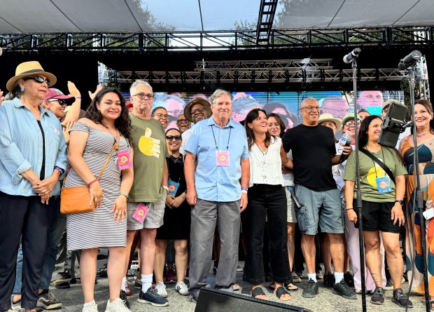 San Jose Jazz Artistic Director Bruce Labadie, center, was honored by family members, as well as San Jose Jazz staff, board members and volunteers during the 36th annual San Jose Jazz Summer Fest in downtown San Jose on Sunday, Aug. 9, 2026. (Sal Pizarro/Bay Area News Group)