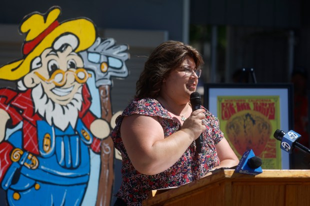Salene Duarte, executive director of the Santa Clara County Fairgrounds Management Corporation, speaks during the opening ceremony for the Santa Clara County Fair at the Santa Clara County Fairgrounds in San Jose, Calif., on Wednesday, July 30, 2025. (Nhat V. Meyer/Bay Area News Group)