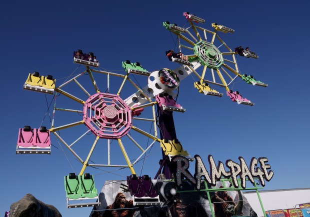 Fairgoers ride the Rampage at the Santa Clara County Fair in San Jose, Calif., on Wednesday, August 19, 2026. (Jane Tyska/Bay Area News Group)